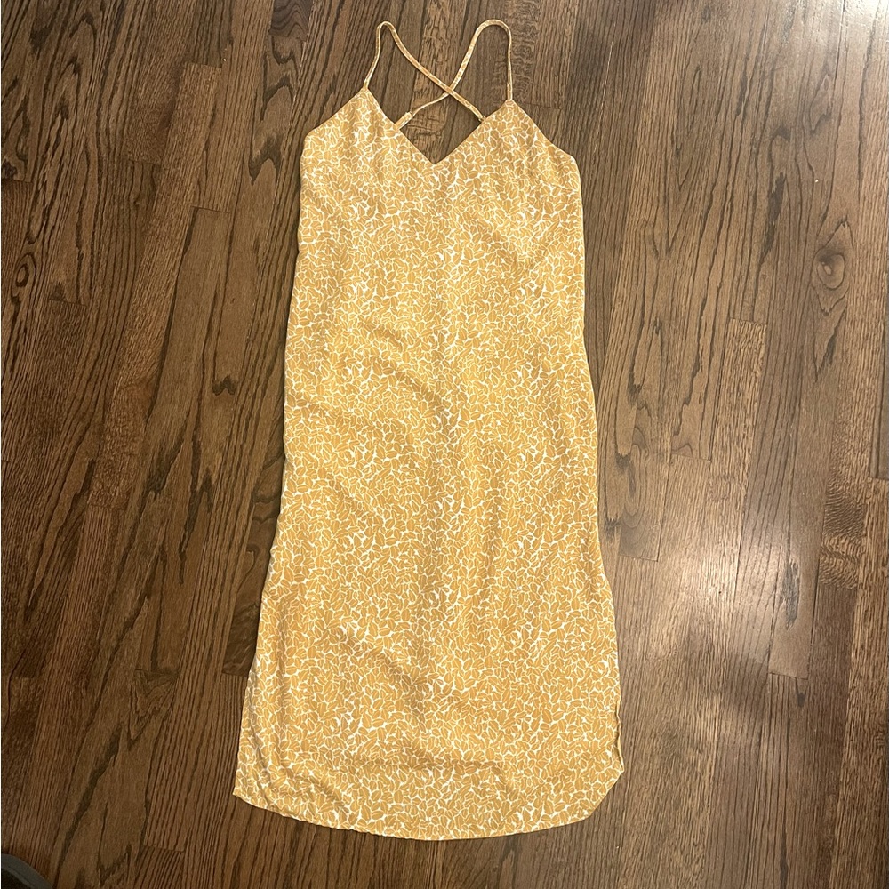 yellow patterned midi dress